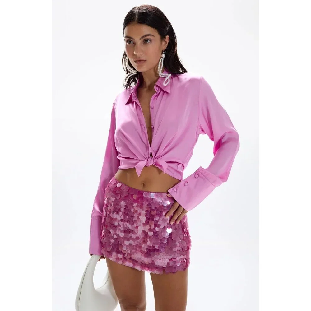CIN CIN Angelfish Beaded Skirt in Dahlia X-Small New Womens Embellished Mini